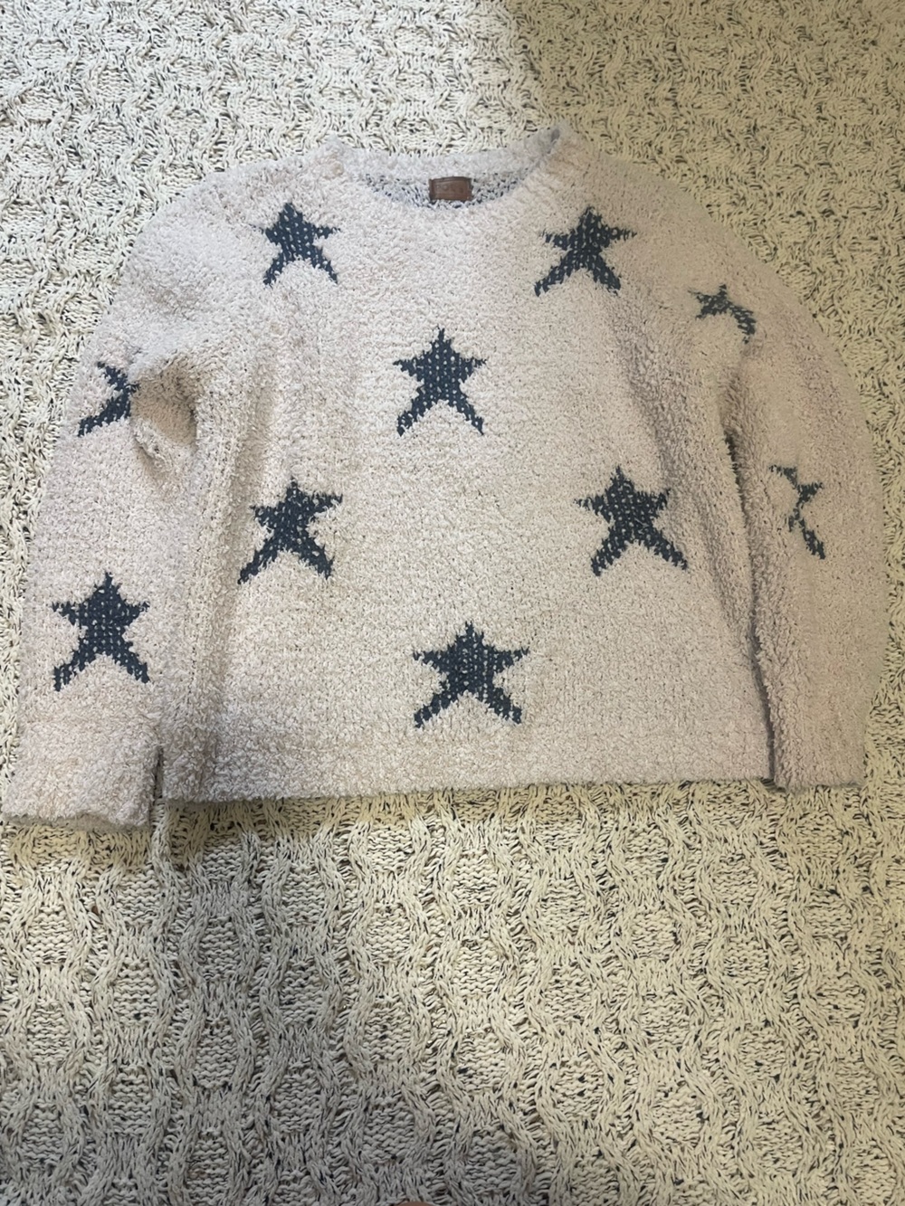 POL Cream Star Pattern Cozy Crewneck Sweater